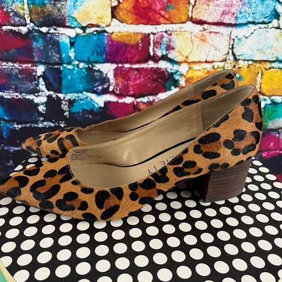 Sole Society Pumps Andorra Leopard Block Heel Shoes 9M Animal Fur - Picture 8 of 10